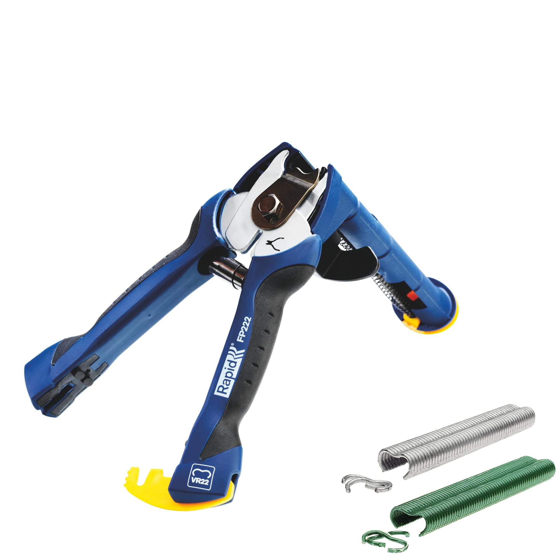 Rapid FP222 Zaunzange mit Magazin und 200 VR22 Zaunklammern (5-11 mm C-Klemmen) - Für Maschendraht, Drahtgeflecht und Spanndraht - Mit Softgrip und integriertem Drahtschneider