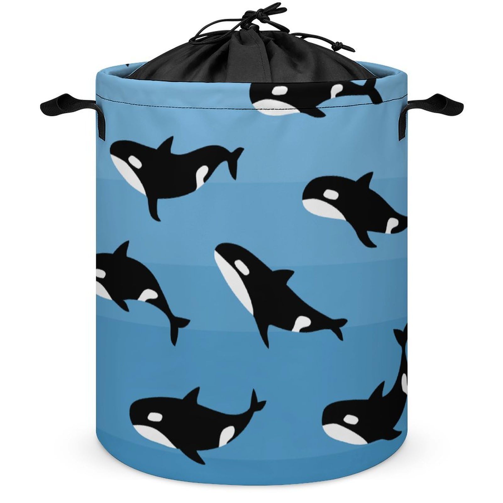 Wlntrophic Drawstring Laundry Hamper, Cute Killer Whale Laundry Basket, Washing Basket with Handle