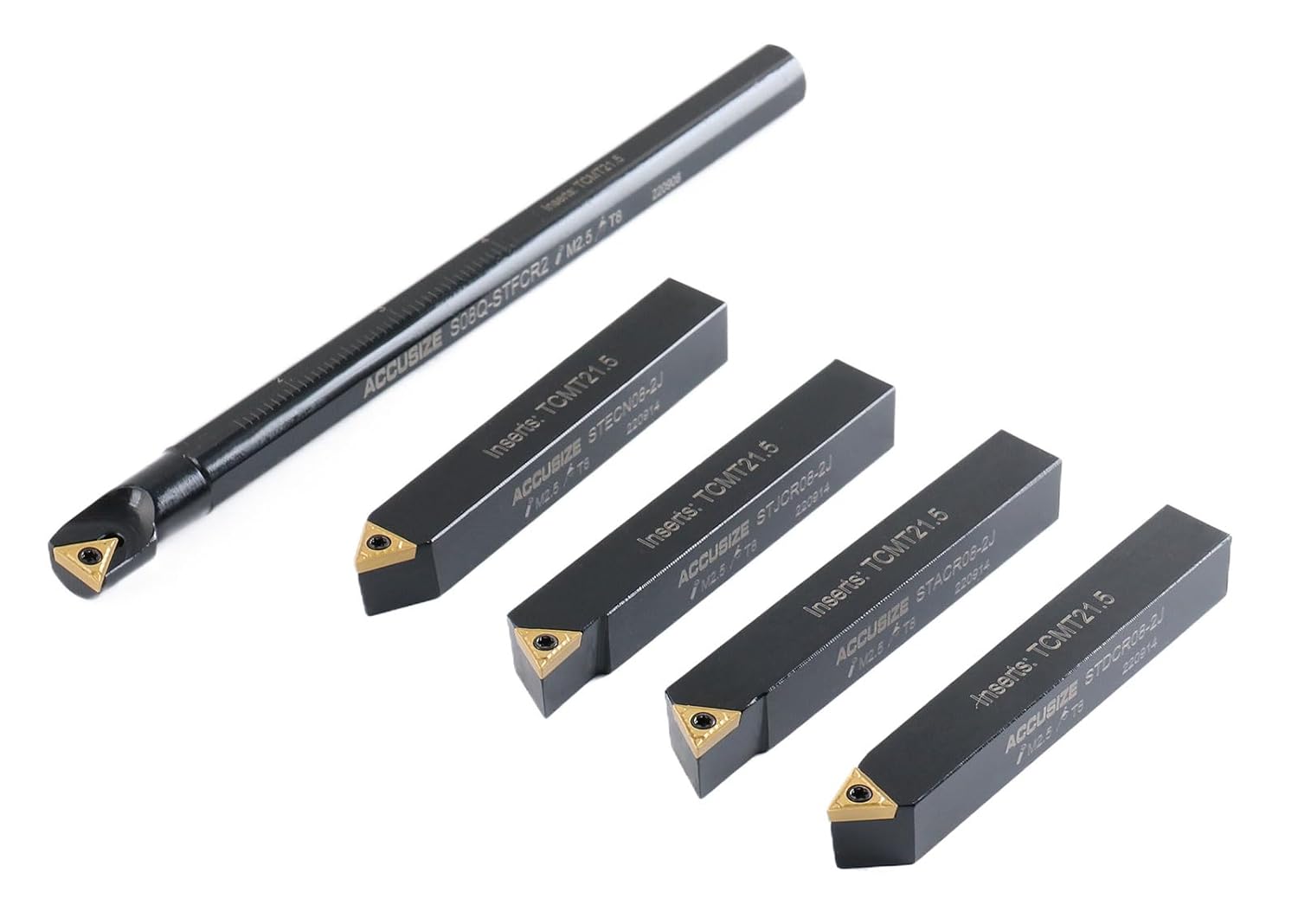 Accusize Industrial Tools 1/2" Mini Indexable Turning Tool and Boring Bar Set, 4 Turning + 1 Boring, TCMT21.5 Inserts, 2386-0012