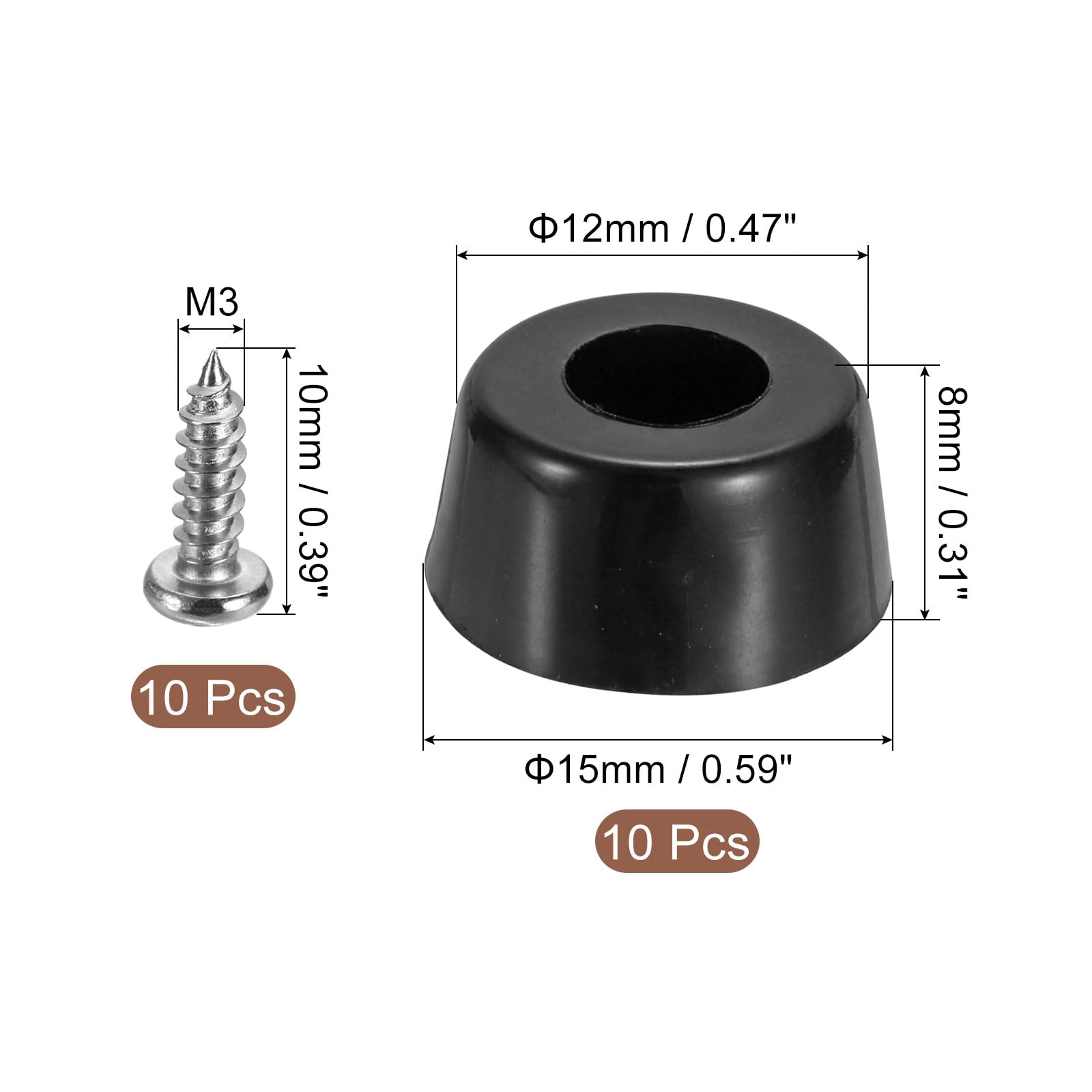 uxcell 10Pcs Rubber Bumper Feet, 0.31" H x 0.59" W Round Pads with Stainless Steel Washer and Screws for Furniture Appliances - Image 2