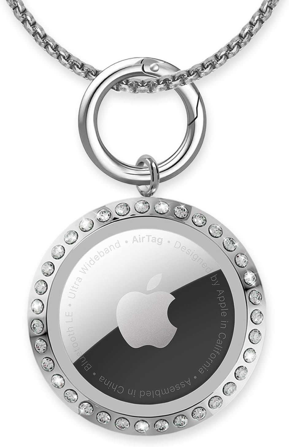 SCALLOP Airtag Necklace, Titanium Rhinestone Airtag