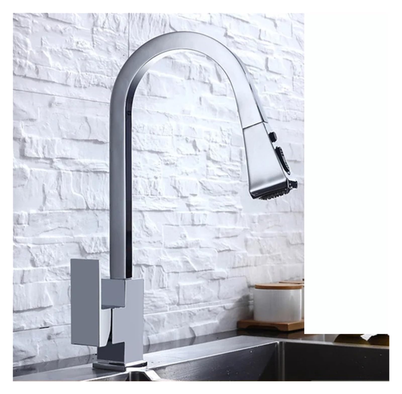 Robinet de cuisine mitigeur extractible en acier inoxydable chrome pivotant pour évier