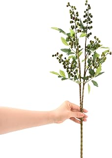 HUIANER Artificial Berries, 2pcs Artificial Greenberry with Stems 27.5" Lifelike Fruits Fake Greenberries Simulation Flowers for Wedding DIY Bridal Home Kitchen Party Decoration