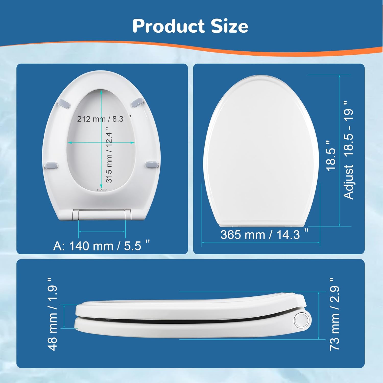 Universal Toilet Seat Elongated with Soft Close Cover, Oval Toilet Seat Replacement with Toilet Bolts Hinge and Bumpers, Compatible with Kohler, American Standard, TOTO, One-click Release, White
