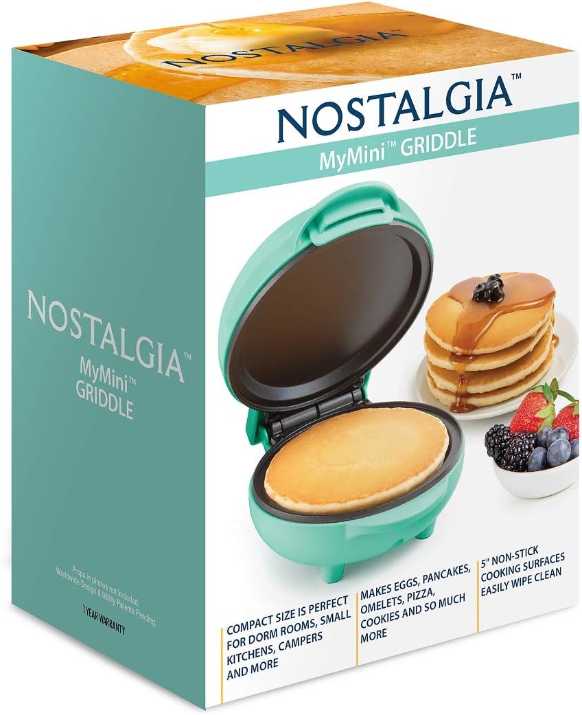 Nostalgia MGD5TL MyMini Personal Electric Waffle Maker, Hash browns, French Toast Grilled Cheese, Quesadilla, Brownies, Cookies, Teal (Teal)