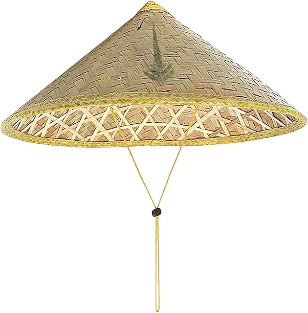 Chinese Wicker Hat: Handmade Rattan Straw Hat with Kinstraps for Outdoor Travel