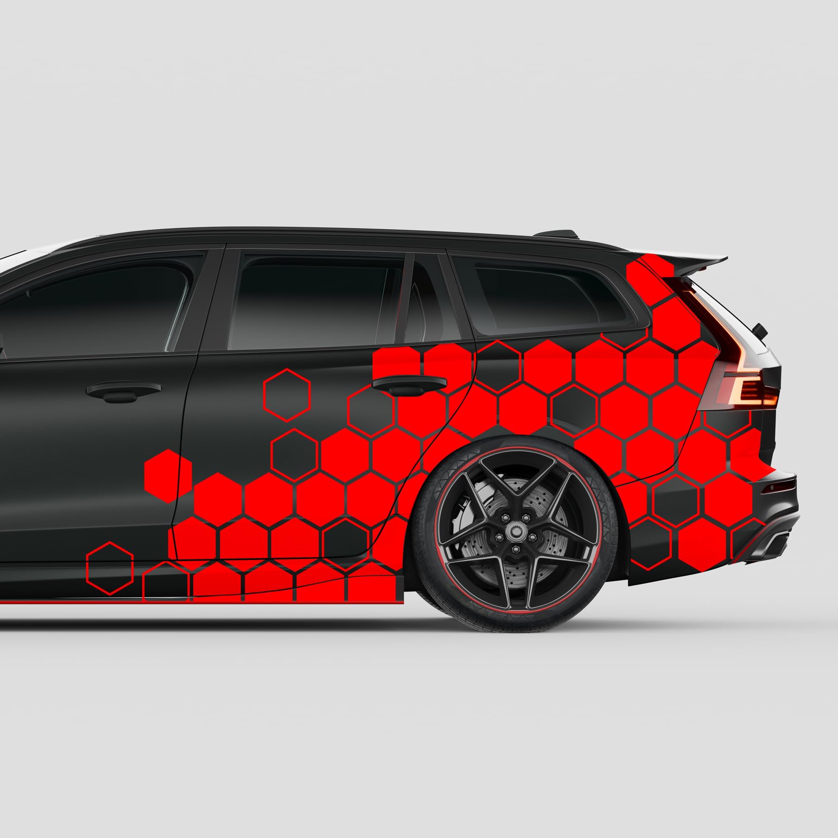 Finest Folia - Set di 2 adesivi XXL per auto da 200x60 cm ciascuno, moto, autobus, accessori per veicoli, decorazione a nido d'ape, design a linee, pellicola di tuning KX078 (05 Rosso carminio)