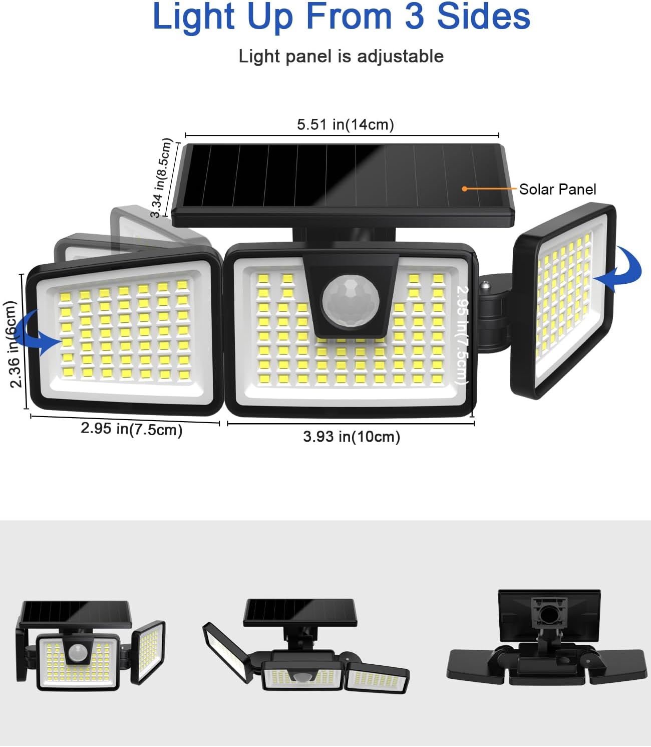 AIXPI solar light dimensions and adjustable panels