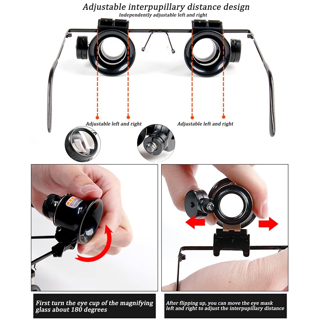 Loupe Éclairante De Tête Rechargeable YZJJ - 6 Grossissements LED Mains Libres Lecture Et Loisirs