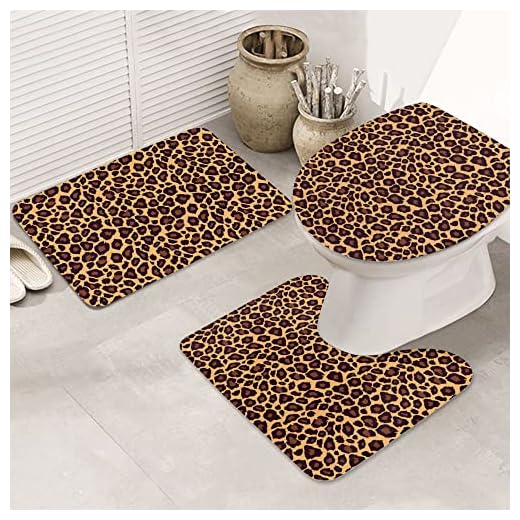 YEAHSPACE Leopard Bathroom Set 3 Piece Cheetah Print Rug Toilet Rugs U Shaped Contour Rug-Cool Leopard Cheetah