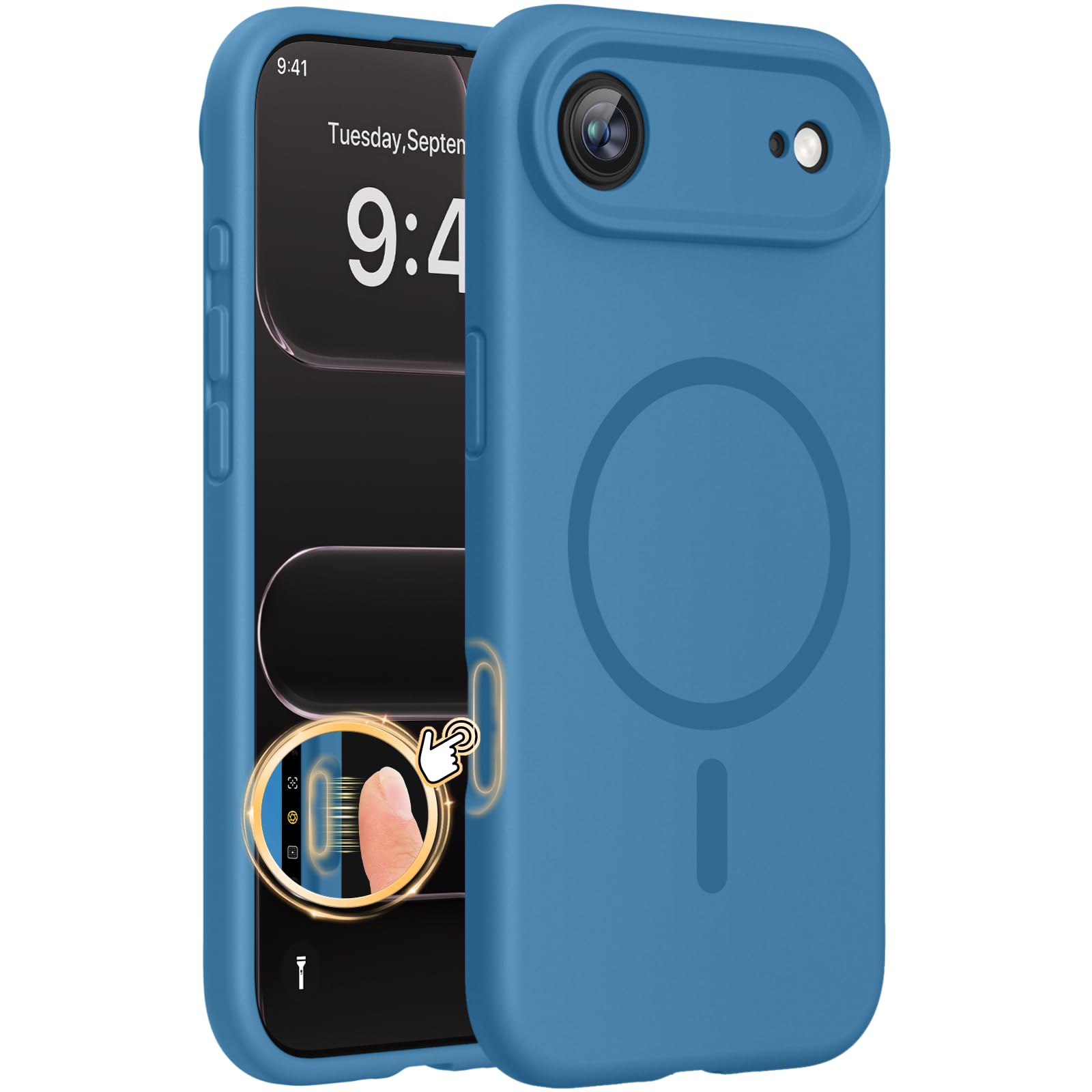 miracase Magnetic for iPhone Air Case, Compatible with MagSafe, Integrated Silicone Camera Control Cover, 3.0mm Thicken Shockproof Drop Protection Phone Case for 17 Air,Capri Blue Capri Blue iPhone Air