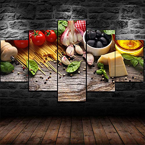 XYYYDS-Cartel del Restaurante del ajo de Las Aceitunas del Tomate de la Pasta -Cuadro XXL Impresiones En Lienzo 5 Piezas Cuadro Moderno En Lienzo Decoración Cover