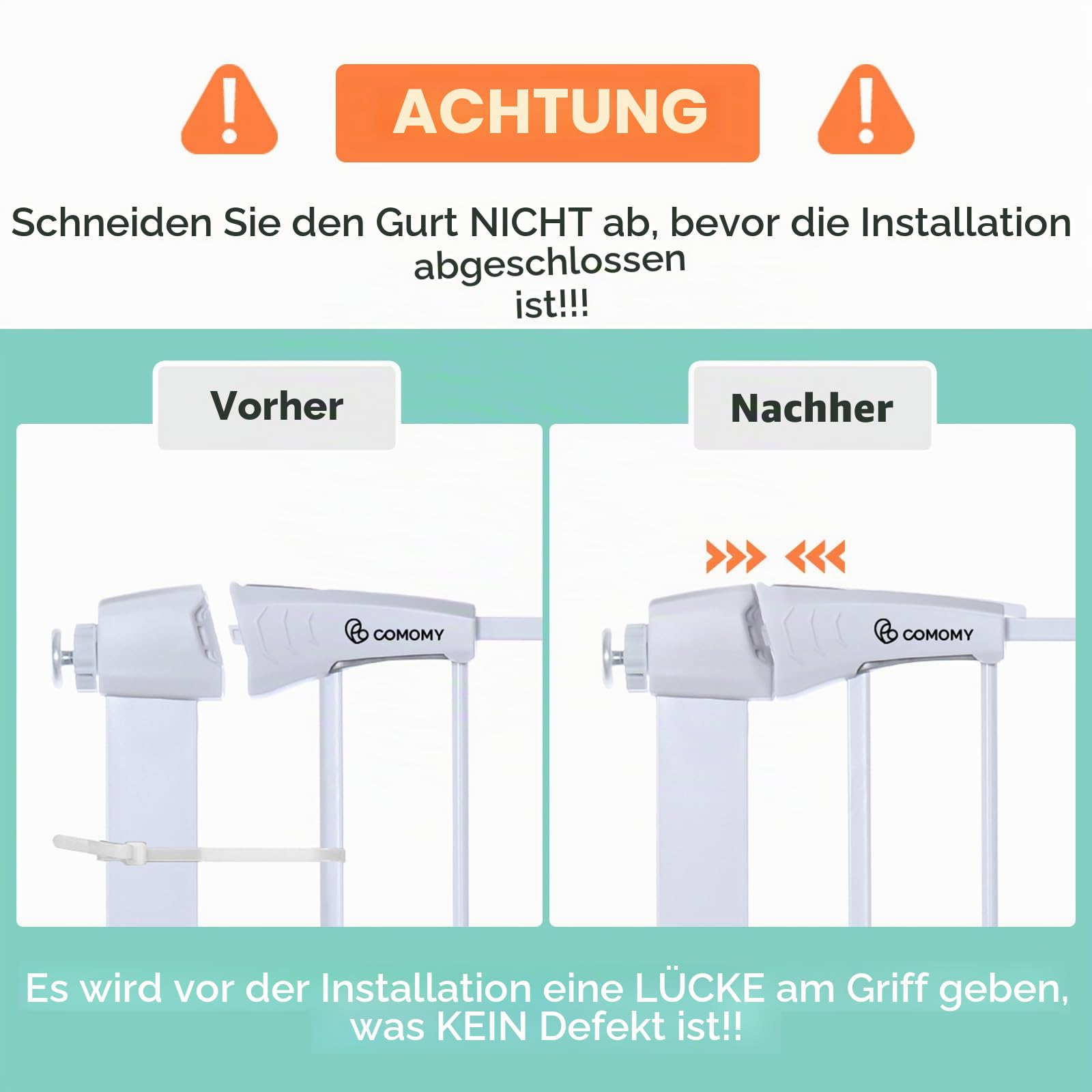 COMOMY Türschutzgitter mit Katzenklappe, 75-103cm Treppenschutzgitter ohne Bohren für Hunde und Katzen, Autoclose, Erweiterbar Türgitter Absperrgitter mit 7cm und 14cm Verlängerungen, Weiß