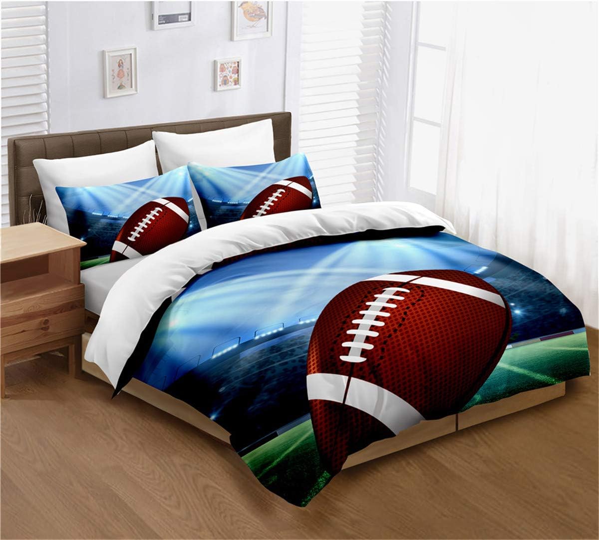 ayigu American Football Duvet Cover Set 3D Sports Rugby Duvet Cover for Men Teens Boys Kids King Size 3 Piece Bedding Sets with 2 Matching Pillowcases (No Comforter)