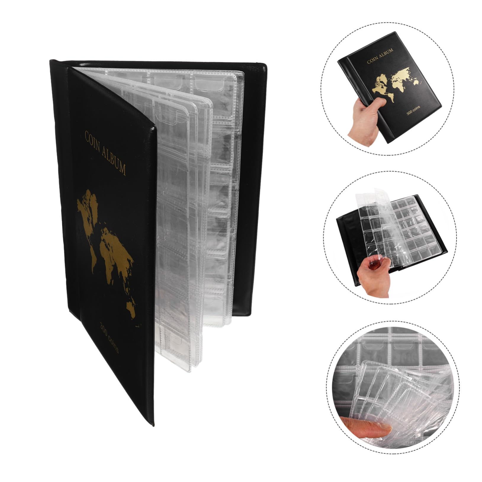 BESTonZON Münzsammlungsalbum für Sammler mit 300 Fächern Pu Material Große Kapazität zur Aufbewahrung von Münzen und Geldscheinen
