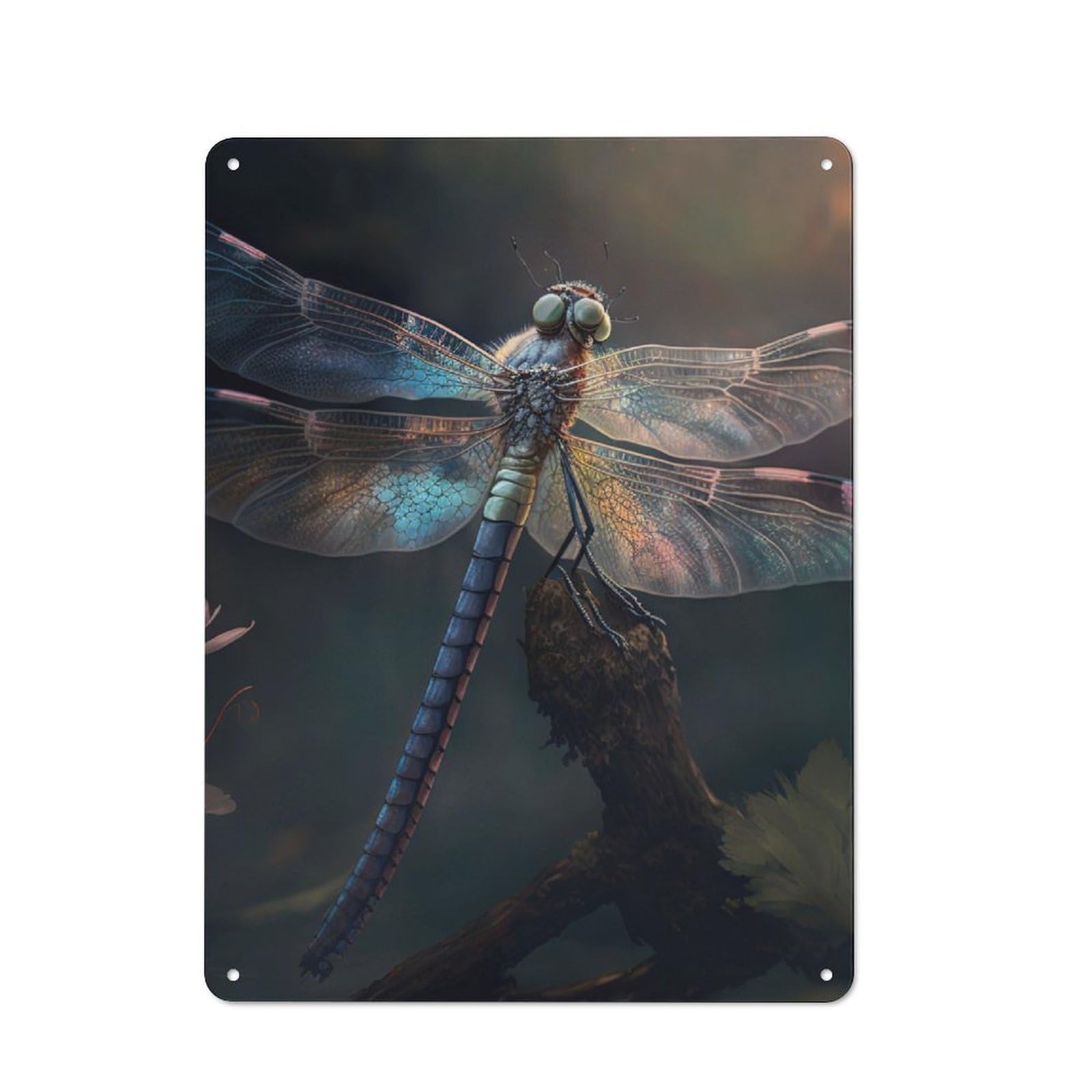 Junmoney Dragonfly Beautiful Tin Wall Plaque 40X30cm With For Living Room Or Hallway, For Garage, Workshop And Man Cave Decoration