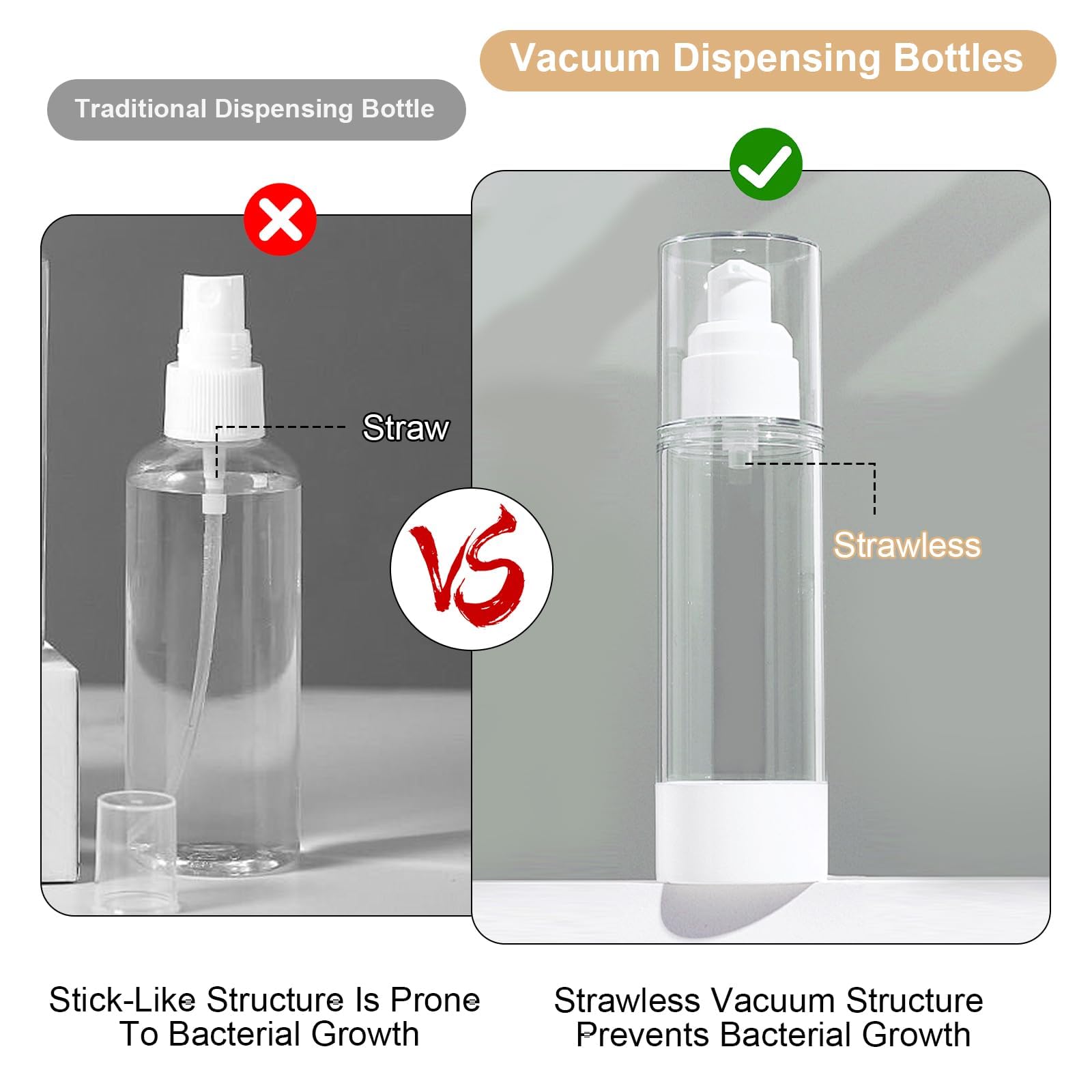 Airless dozownik z pompką, 6 sztuk, 15 ml/30 ml/50 ml, pusta, próżniowe butelki podróżne do napełniania z naklejką, szpatułka, do podróży, balsamów, szamponów, kosmetyków