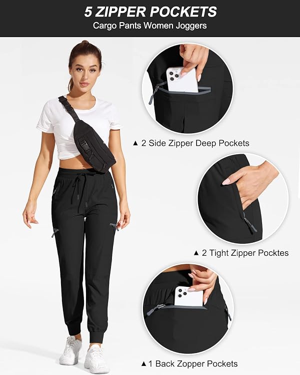 VILIGO Cargo Joggers for Women Hiking Travel Pants Pockets Black 2XL by VILIGO - Used condition - Image 4