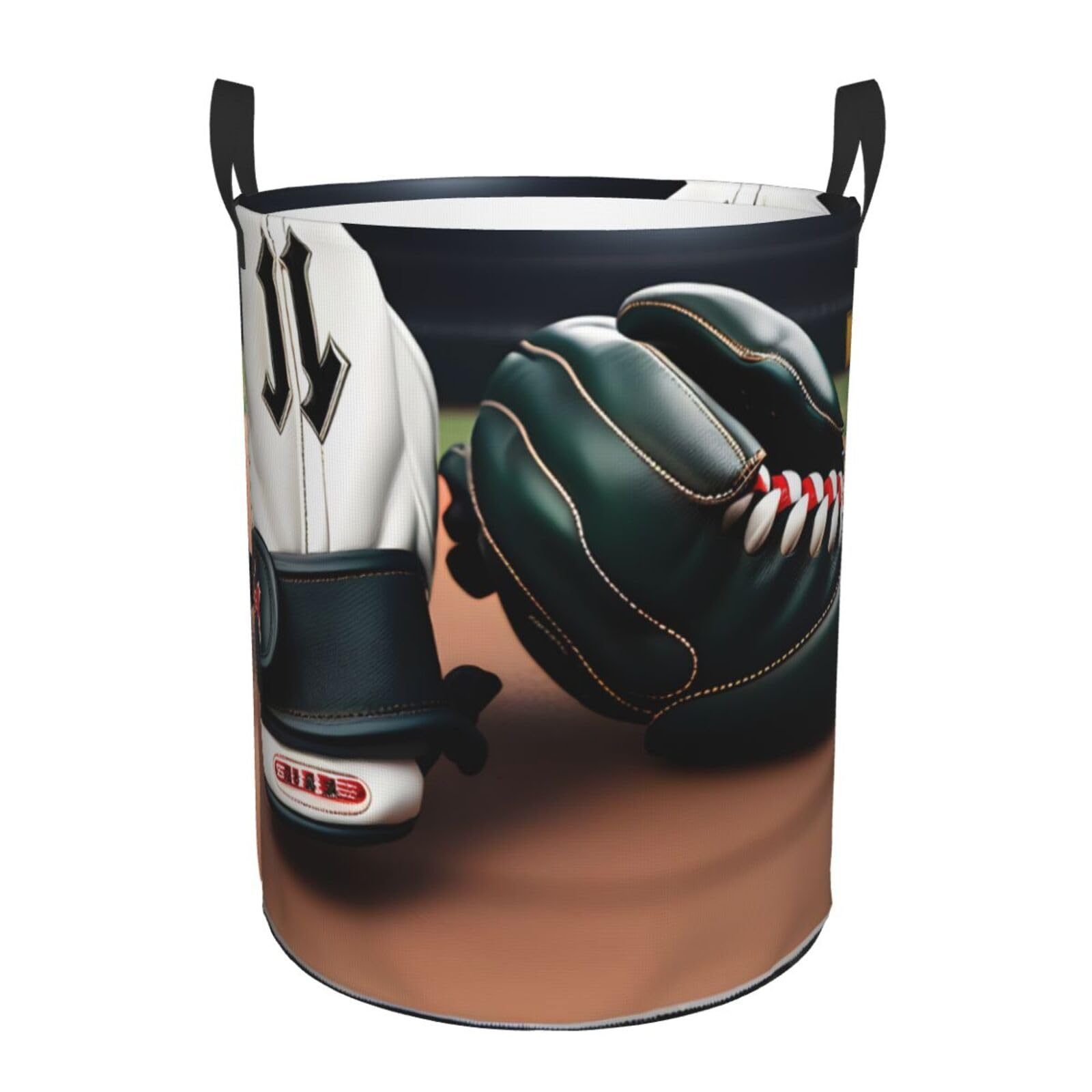 S Collapsible Laundry Hamper Round baseball and Gloves Print Storage