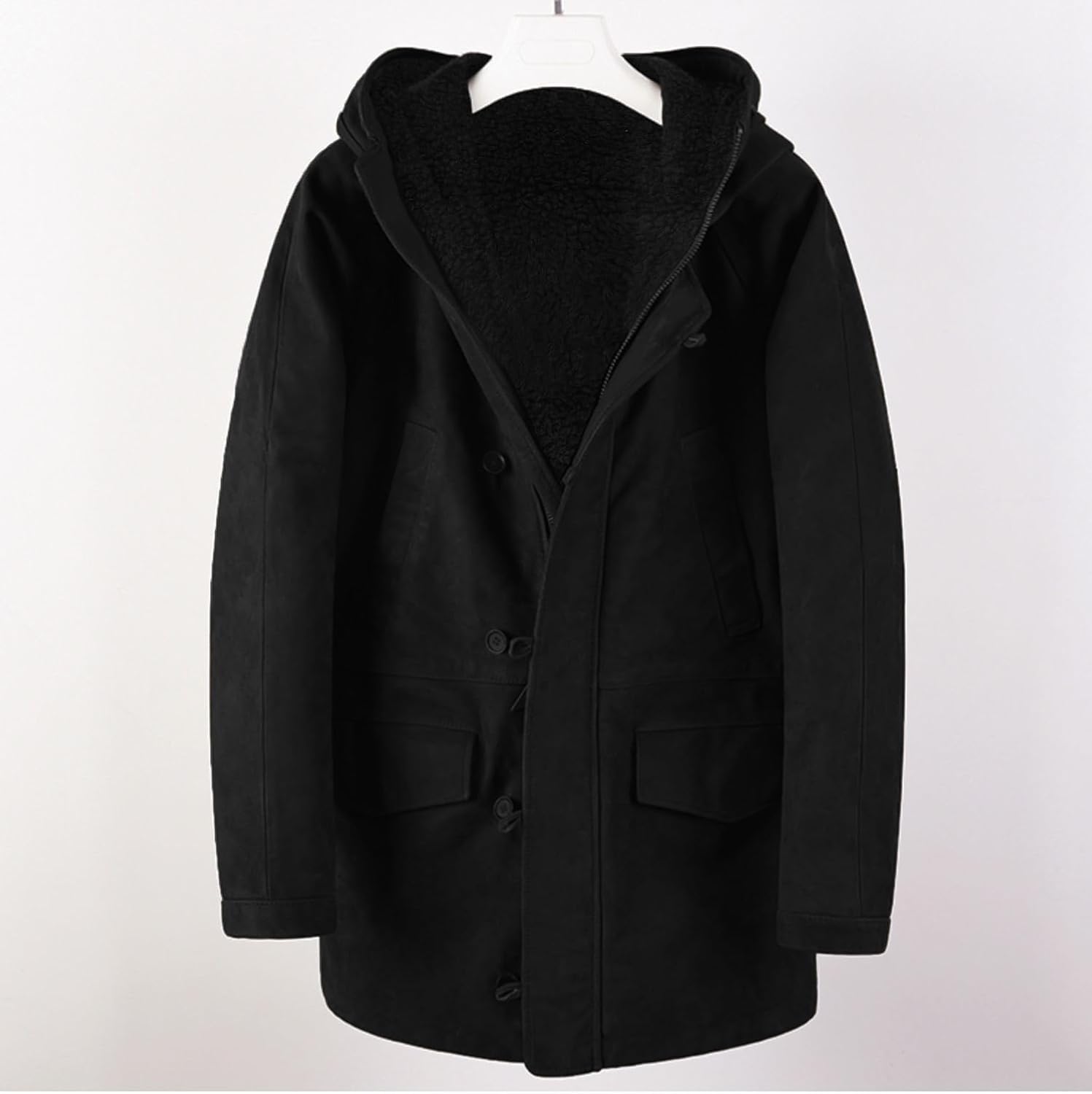 Thatrich Mens Oversized Overcoat Faux Suede Jacket Sherpa Lined Hoodie Button Down Fleece Cardigan Warm Winter Coat Outerwear