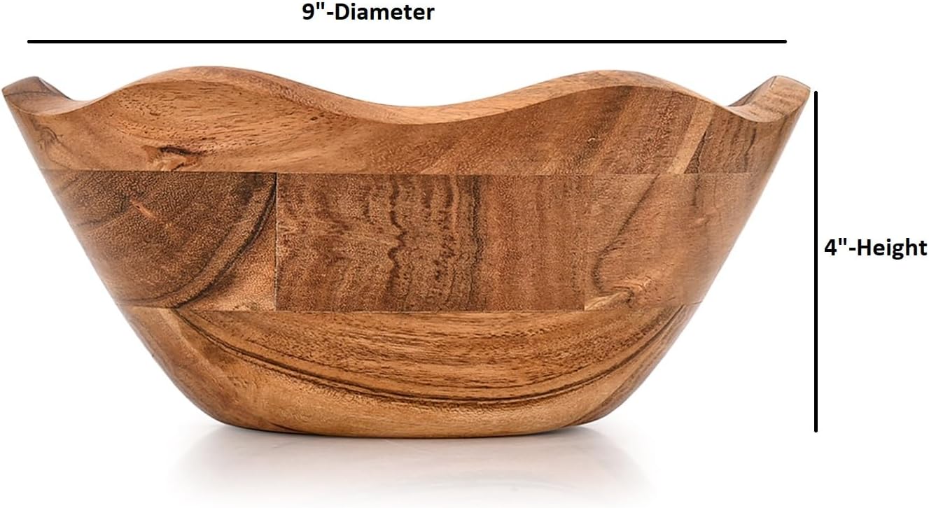 Fruit Bowl Acacia Wood Ruffle Decorative Style Home Decor for Dining Table Fits Bread, Fruits, Salad or Popcorn (9" x 9" x 4") - Image 5