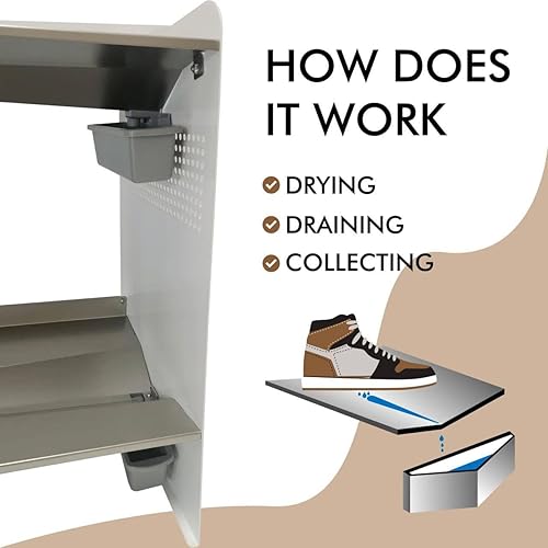 Miniatura 3 de RAKABOT - Zapatero de recogida de agua (28,75 pulgadas de ancho), estante de acero inoxidable 2 niveles para almacenar hasta 8 pares de zapatos
