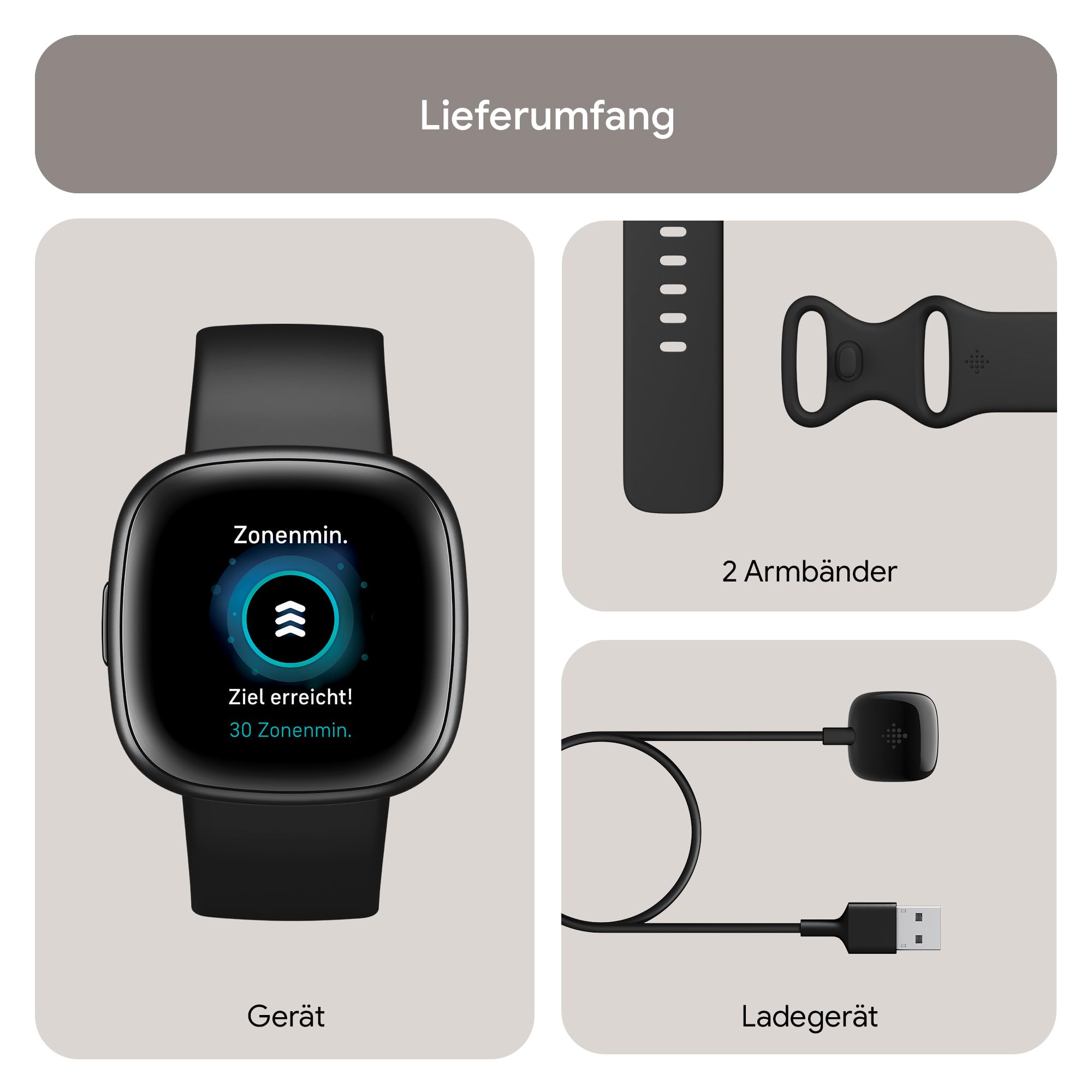 Google Fitbit Versa 4 Smartwatch Fitness-Tracker GPS Telefonfunktion 6 Tage Akkulaufzeit 40+ Trainingsmodi kompatibel Android iOS