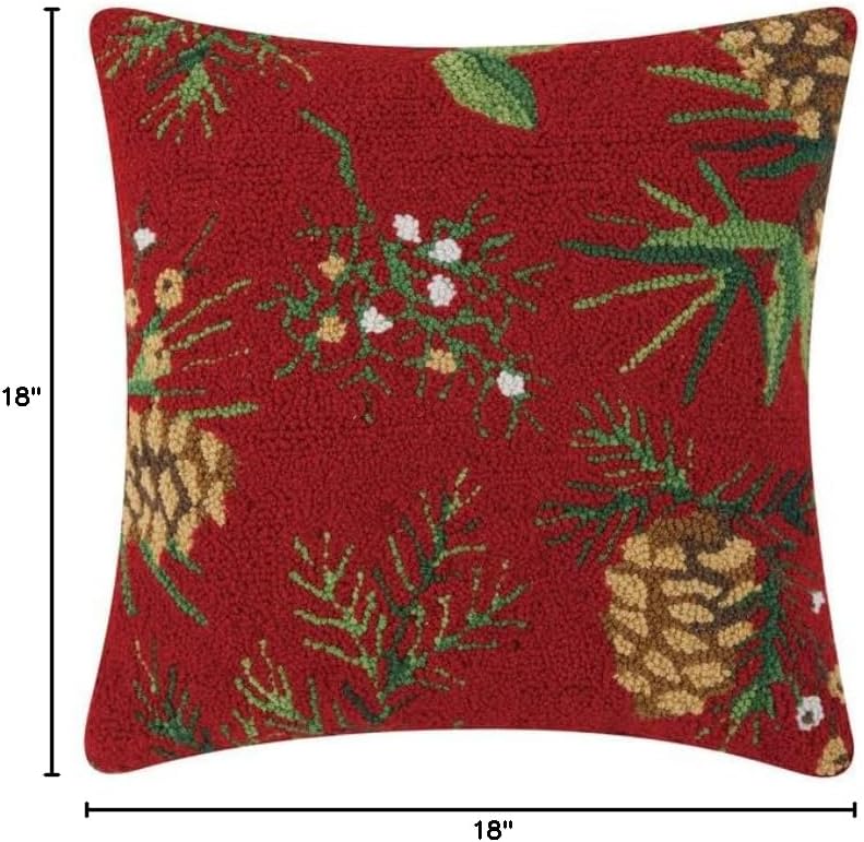 Peking Handicraft Evergreen Pine Hook Pillow, 18-inch Length, Wool and Poly Velvet, Christmas, Home Décor, Holiday Tradition