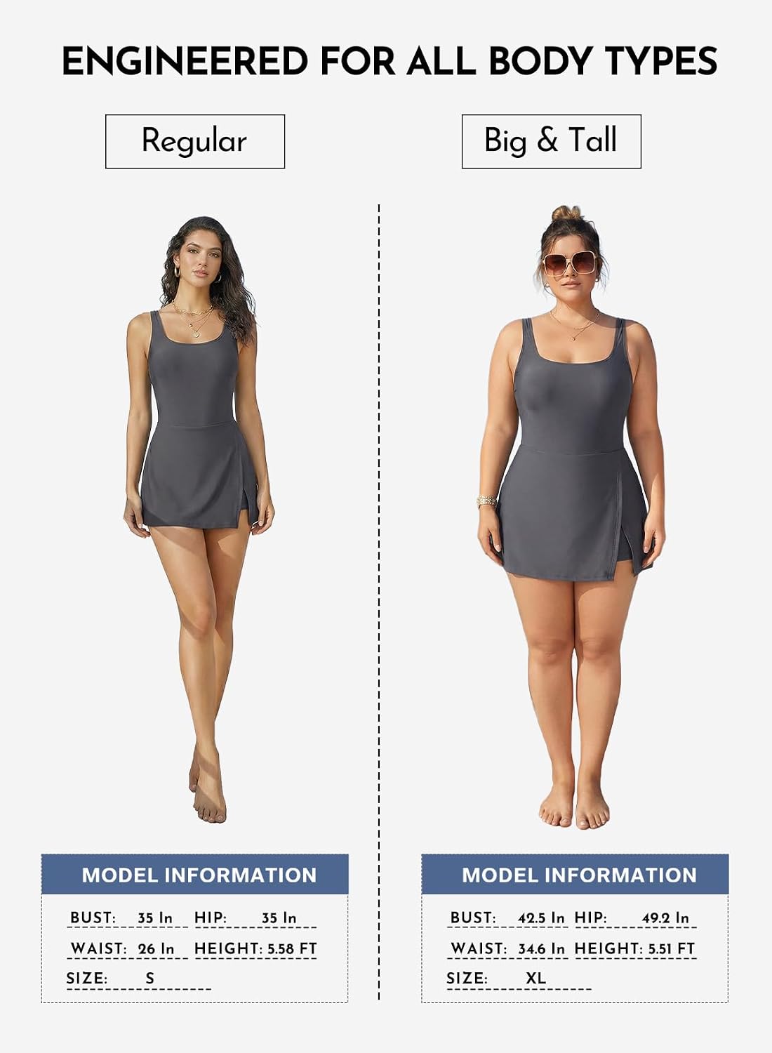 Aleumdr One Piece Swimdress Swimsuit for Women Tummy Control Split Swim Dress Skirt Bathing Suit with Pockets thumbnail