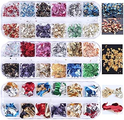 GOTONE 3 Pack Mixed Shining Flakes Irregular Nail Glitter Holographic Sequins Gold Foils DIY Polish Nail Art Transfer Foil Sticker Nail Art Decorations