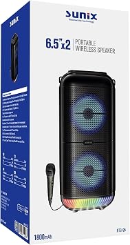 Sunix 1800 Mah 6.5x2 Led Light Bluetooth Speaker BTS-95 with Microphone