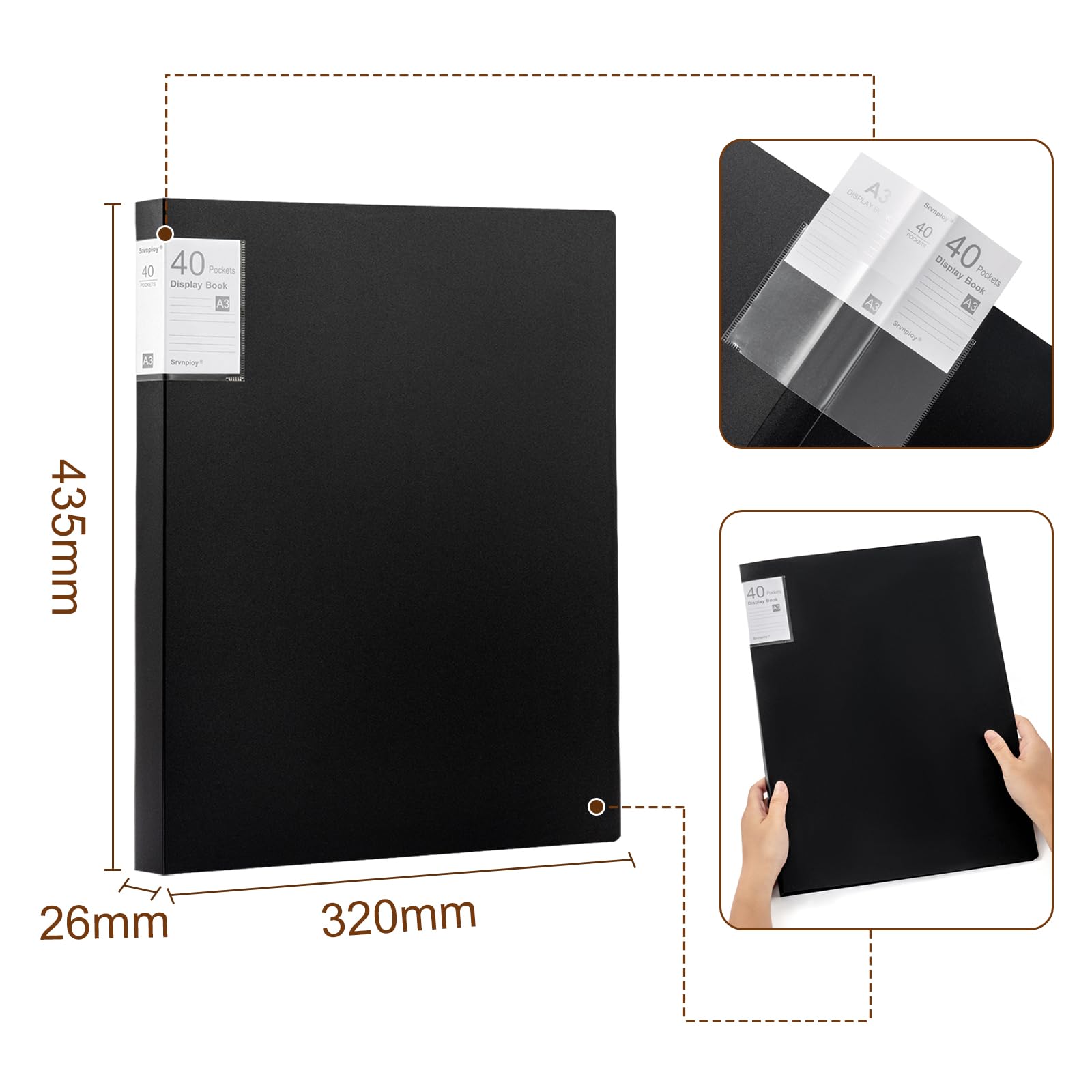 Srvnpioy A3 Display Book 40 Pockets, 2 Pack, 80 Sheet Capacity, Transparent Pockets - Image 2