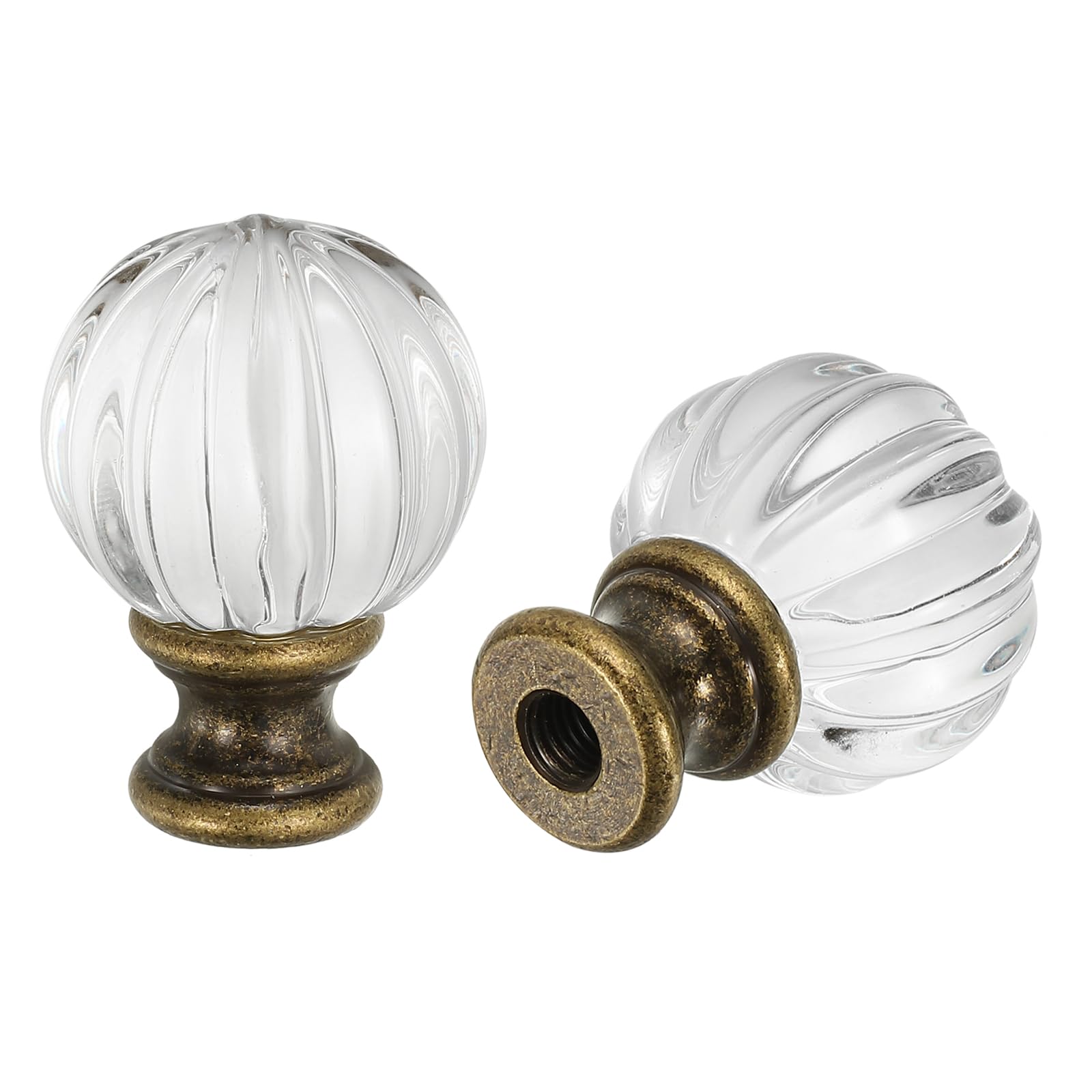 PATIKIL 1/4-27 Lamp Finial Cap for Lampshade Harp Top 2Pcs Cap Nut Screw Cap Knob Clear Pumpkin Ball Shaped Crystal Lamp Shade Decoration for Table Floor Lamp Bronze Tone