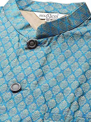 Sojanya Men's Silk Blend Light grey Embroidered Kurta & Self Design Nehru jacket With White Churidar Set3