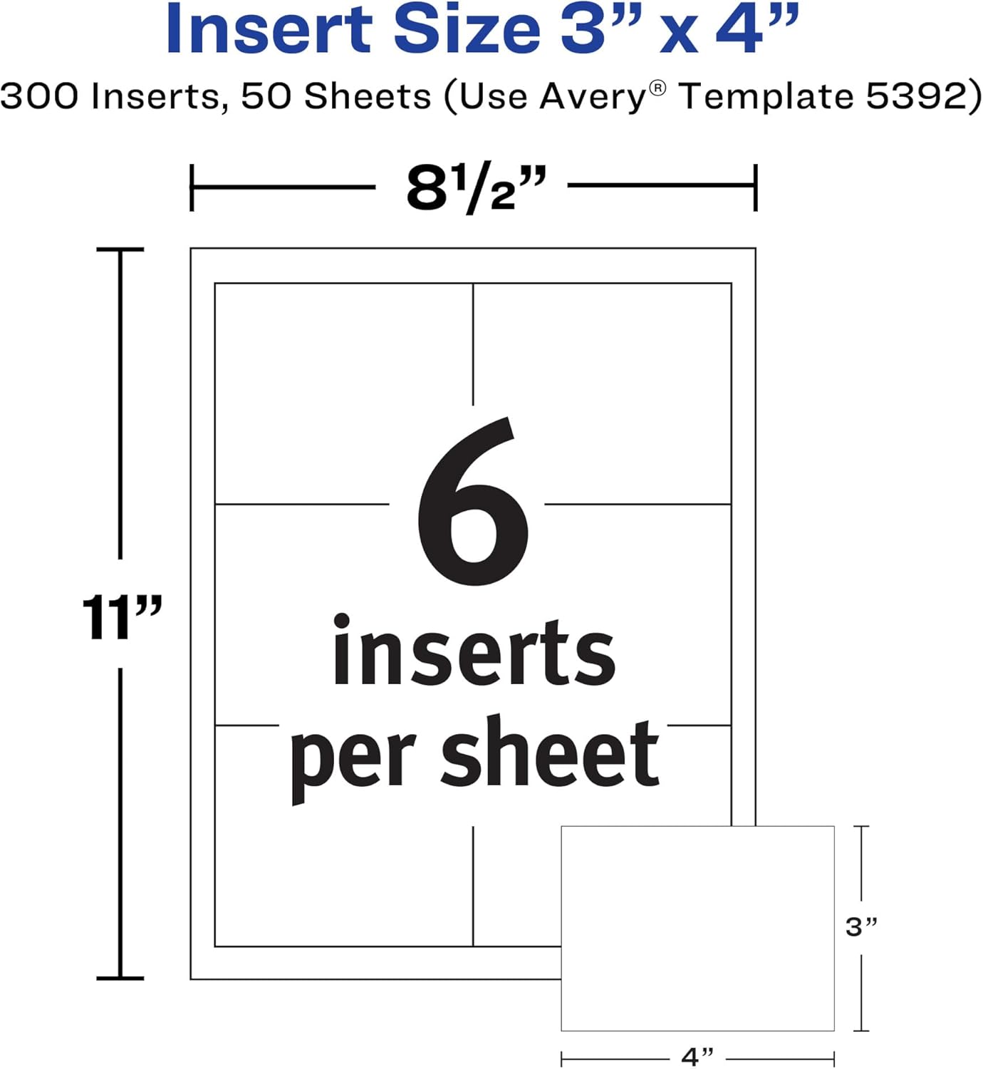 Avery Customizable Name Badge Inserts for Name Tag Holders, 3" x 4", White, Laser/Inkjet Printable, 300 Total (5392) - Image 5
