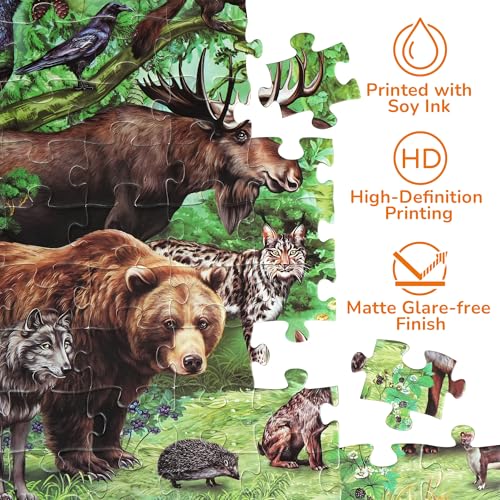 BenBen 2 Pack 100 piezas Puzzles para niños de 4 a 6 años, Animales del bosque y safari | Rompecabezas grueso para niños de 3 a 5 años, actividad educativa sin pantalla para niños de 6 a 8 años, 15.75” x 11.75” miniatura 3
