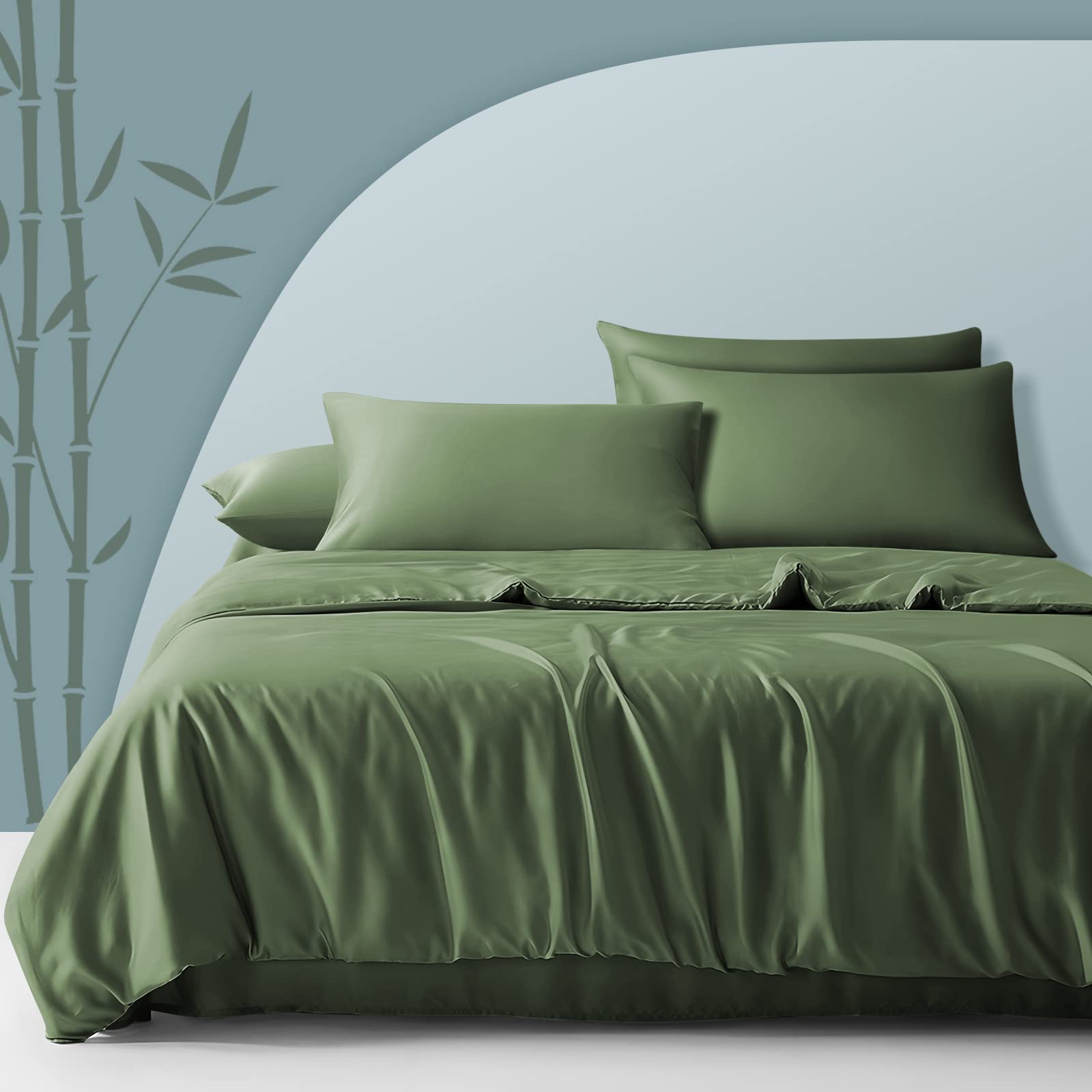 Fittia Lyocell - Set di 2 federe per cuscino in fibra di bambù, morbido, rinfrescante, traspirante, con chiusura lampo nascosta, 50 x 70 cm, colore: Verde bambù