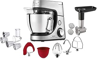 Krups KA631D Master Perfect Gourmet Robot culinaire 1100 W 8 vitesses Bol en acier inoxydable 4,6 l 5 accessoires : kit de pâtisserie, bol Flex, hachoir, hachoir à viande, acier inoxydable brossé