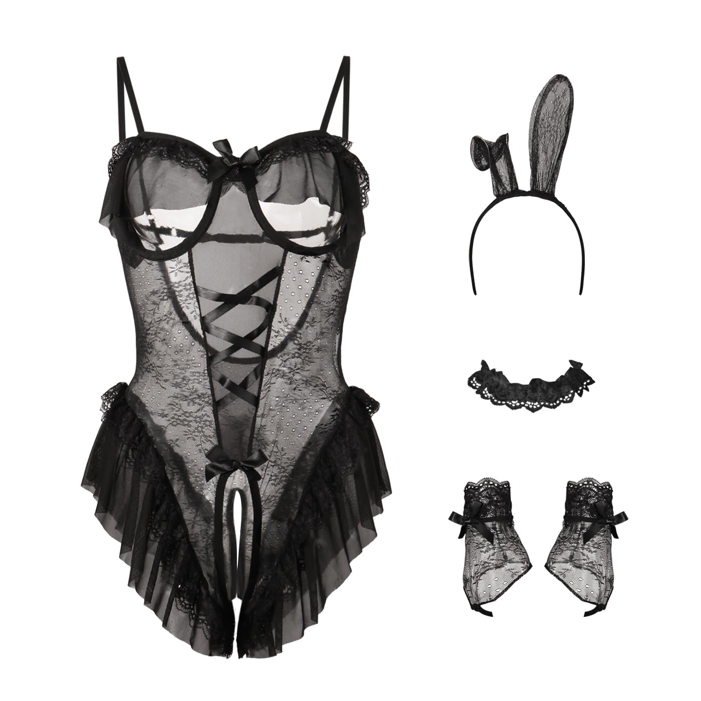KFLY Costume de lapin sexy pour femme - Combinaison de lapin - Costume de lapin - Cosplay - Lingerie pour Pâques