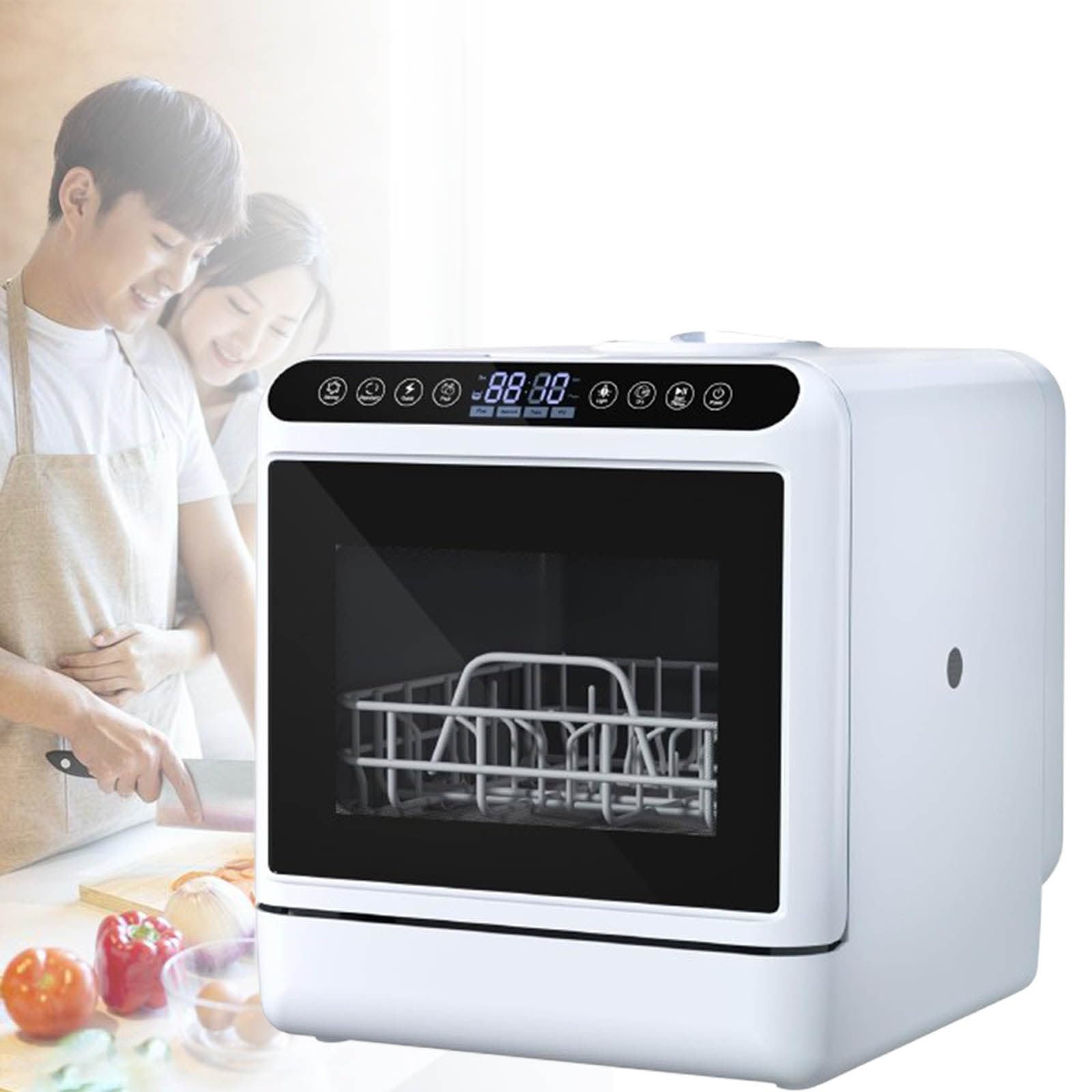 Lavavajillas portátil de encimera, lavavajillas Compacto con 6 programas, Secado automático y Lavado de Frutas: pequeño electrodoméstico para el hogar, el apartamento y el Dormitorio