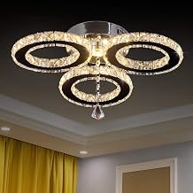 LED Crystal Pendant Ceiling Light 13x3.5 Inches 3 Rings Crystal Chandelier Flush Mount Lighting Fixture for Bedroom Hobby Living Room Warm White