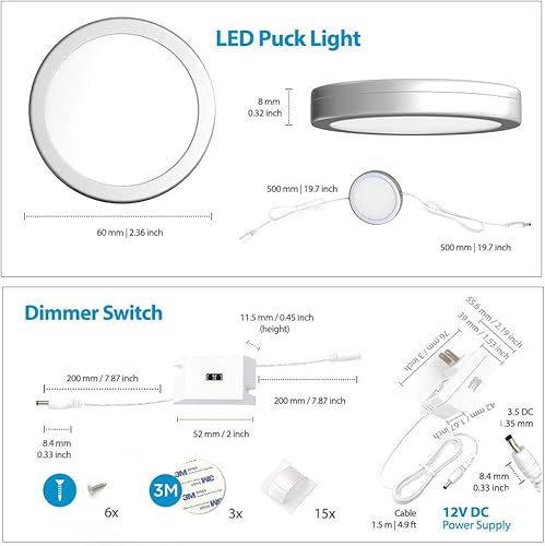 Miniatura 10 de EShine Luces de disco para debajo del gabinete con sensor de onda manual, luces LED circulares para gabinete, regulables, paquete de 6, blanco frío