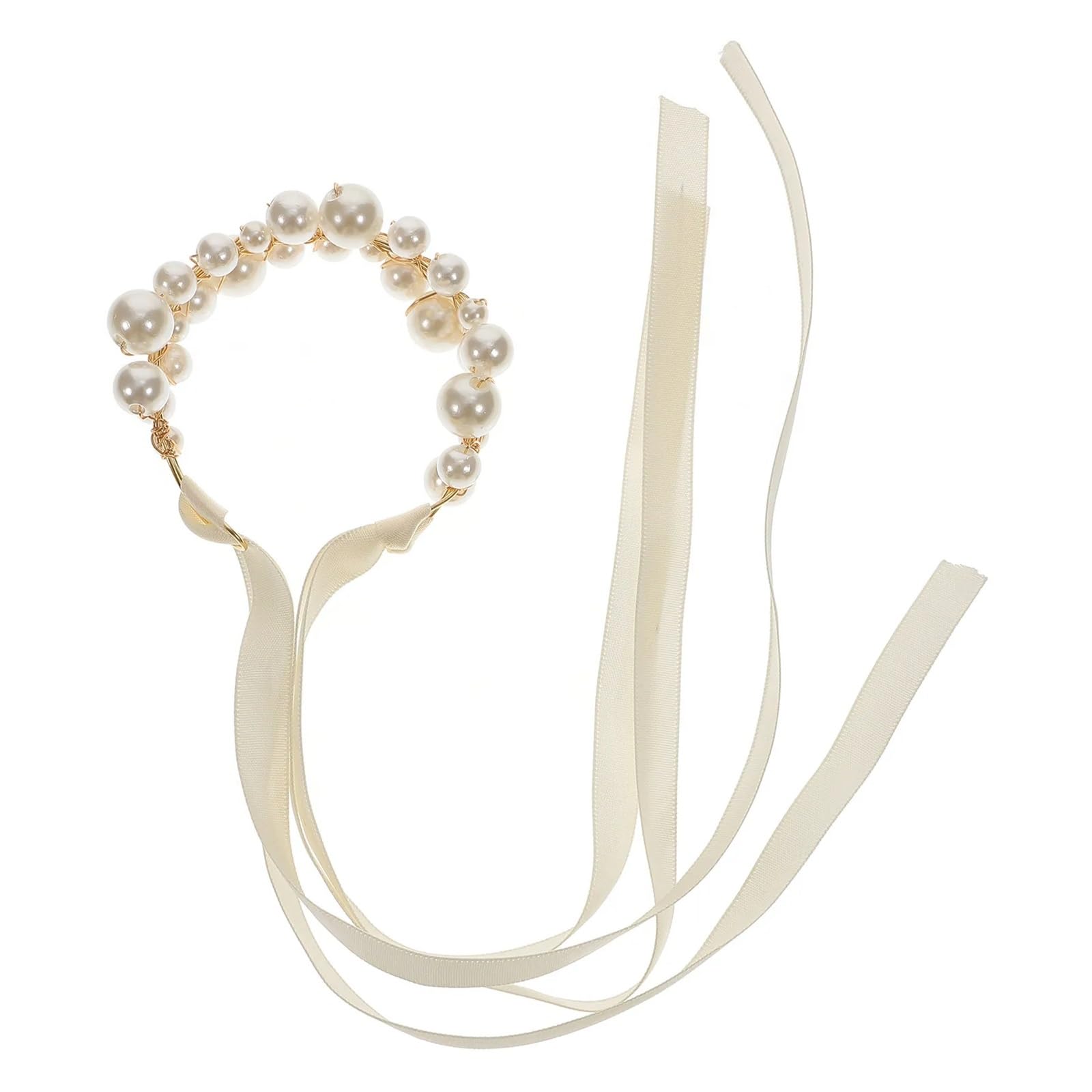 Hzomif Two-Tone Artificial Rose Wrist Corsage Elegant Pearl Wrist Corsage Bracelet with Satin Ribbon Women's Wristlet Band for Bride Bridesmaid Wedding Event Corsage Supplies