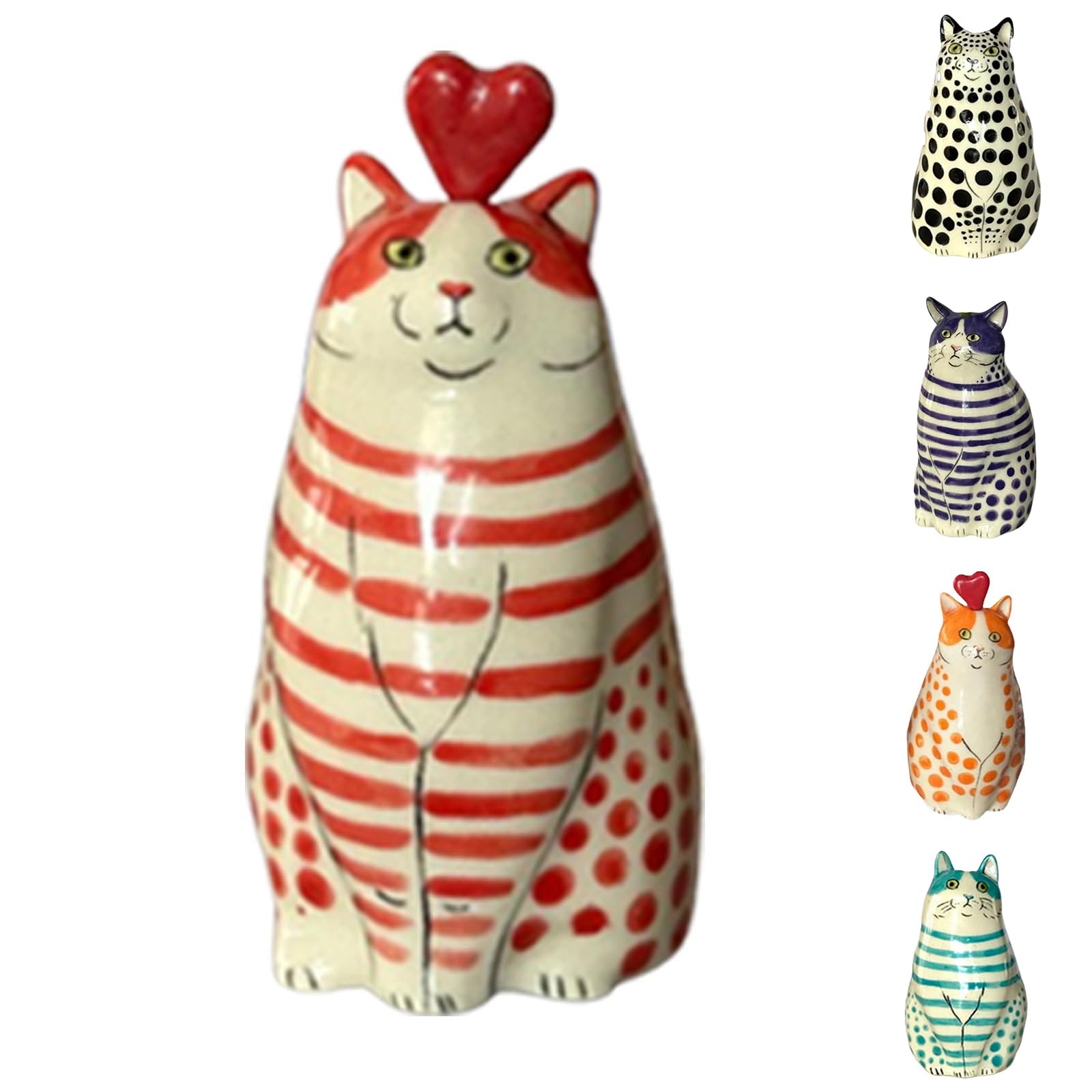 Cute Polka Dot Cat Vase - Cat Lovers Gift,Funny Cat Flower Vase Unique Handmade Tiny Animal Vases for Home Decor,Shelf Vases for Decoration, Bookshelf Decor Vase (Red 1 Pcs)