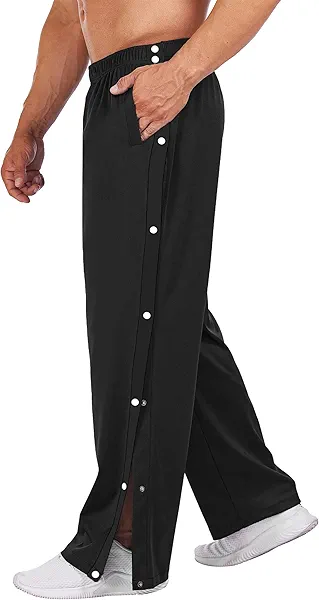 Deyeek Men's Tear Away Basketball Pants High Split Snap Button Casual Post-Surgery Sweatpants with Pockets