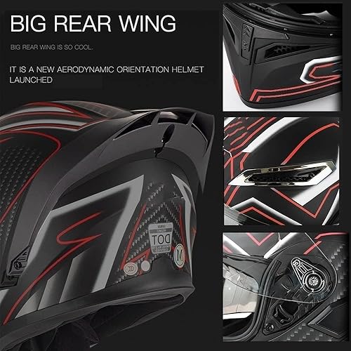 Miniatura 9 de Casco modular de motocicleta Bluetooth con cola aprobado por el DOT, cascos delanteros abatibles con doble visera antivaho casco de cara completa,