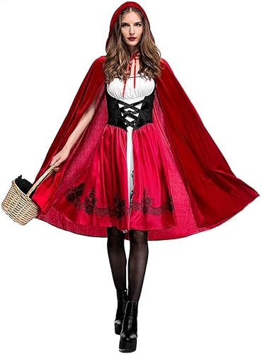Disfraz de caperucita roja para mujer, vestido de fiesta de Halloween y Navidad con capa larga de terciopelo