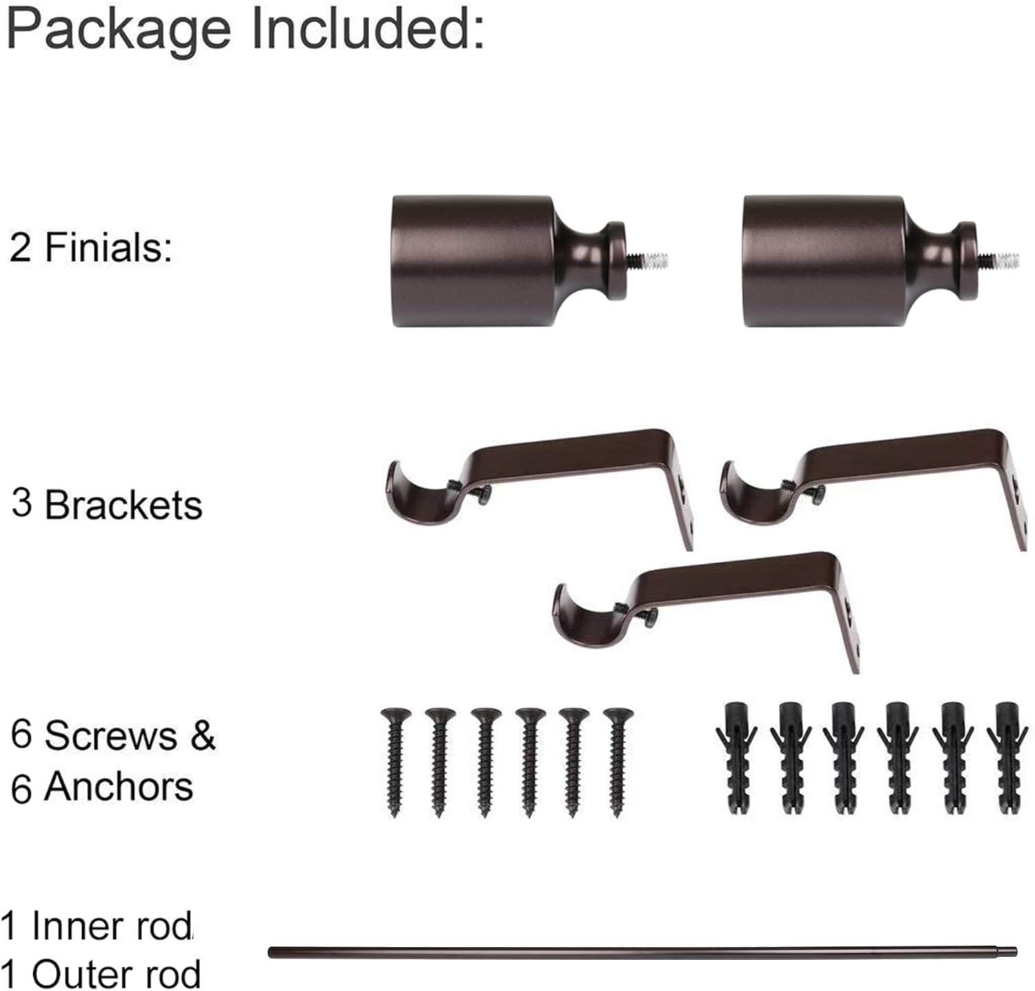 UTOPIA ALLEY Wall Mounted 3/4 Inch Curtain Rod For Windows 48 to 86 Inch, Adjustable Drapery Rods, Oil rubbed bronze Curtain Rods, Bedroom Curtain Rods, Tapestry Poles (Oil rubbed bronze, 48"-86")