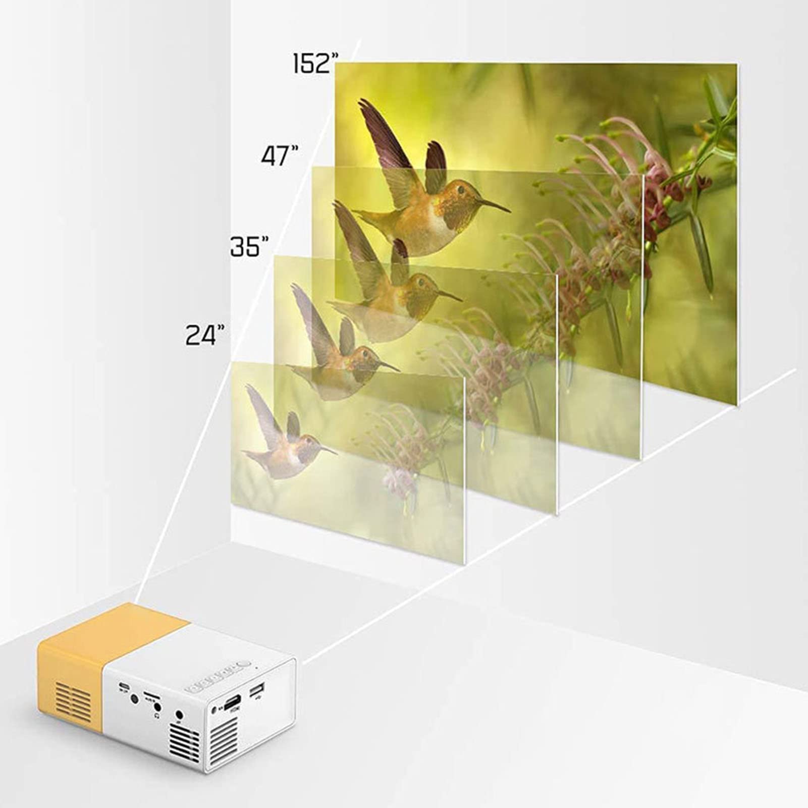 Mini Proiettore, 1080P HiFi 4: 3 Aspect Ratio Interfaccia Multimediale HD Proiettore Cinematografico Portatile per Smartphone, Tablet, Laptop (Spina UE)