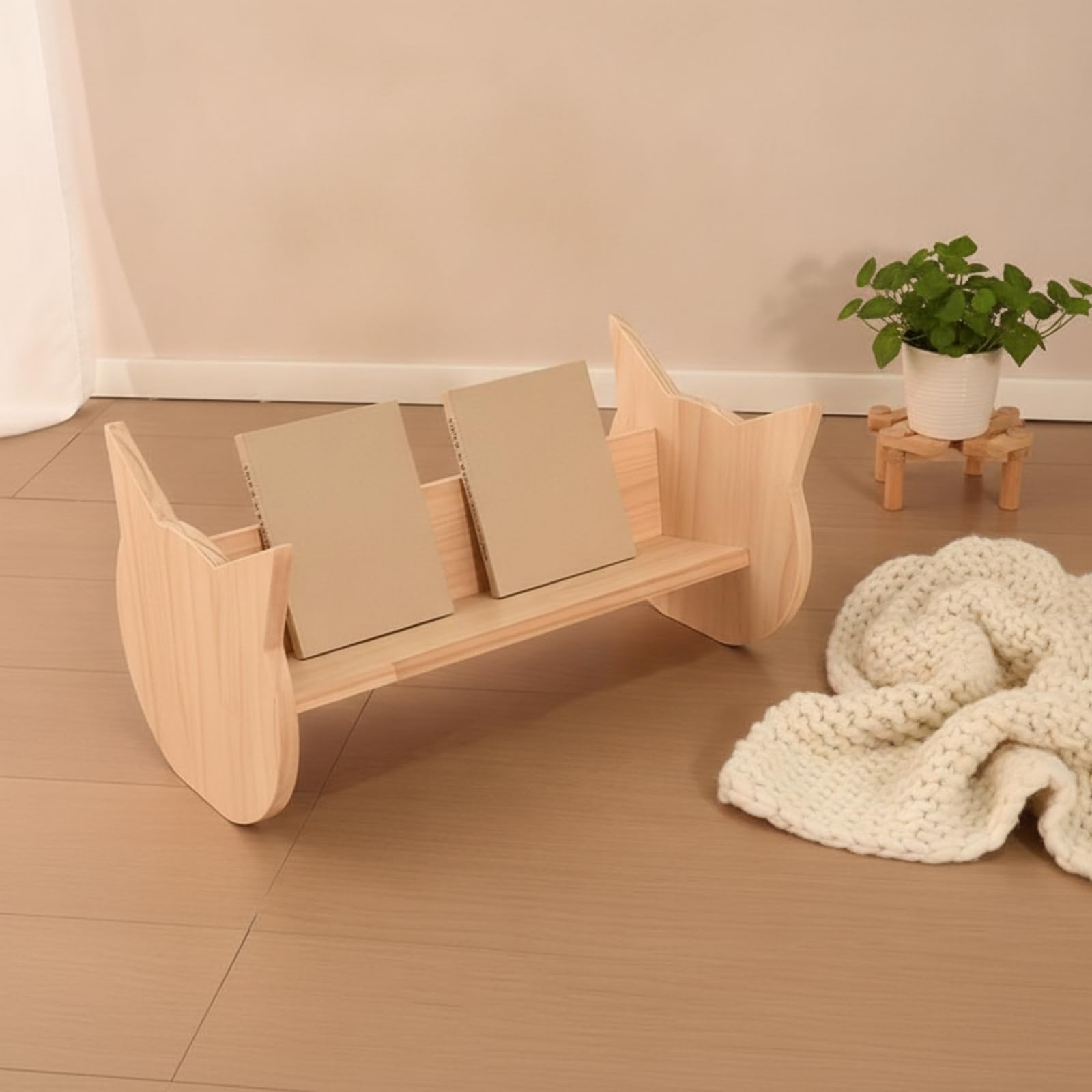 Estantería Infantil Madera bajo Repisa Infantil Diseño Abierto Mueble Juguetero Madera para Sala Juegos, Guardería, Oso